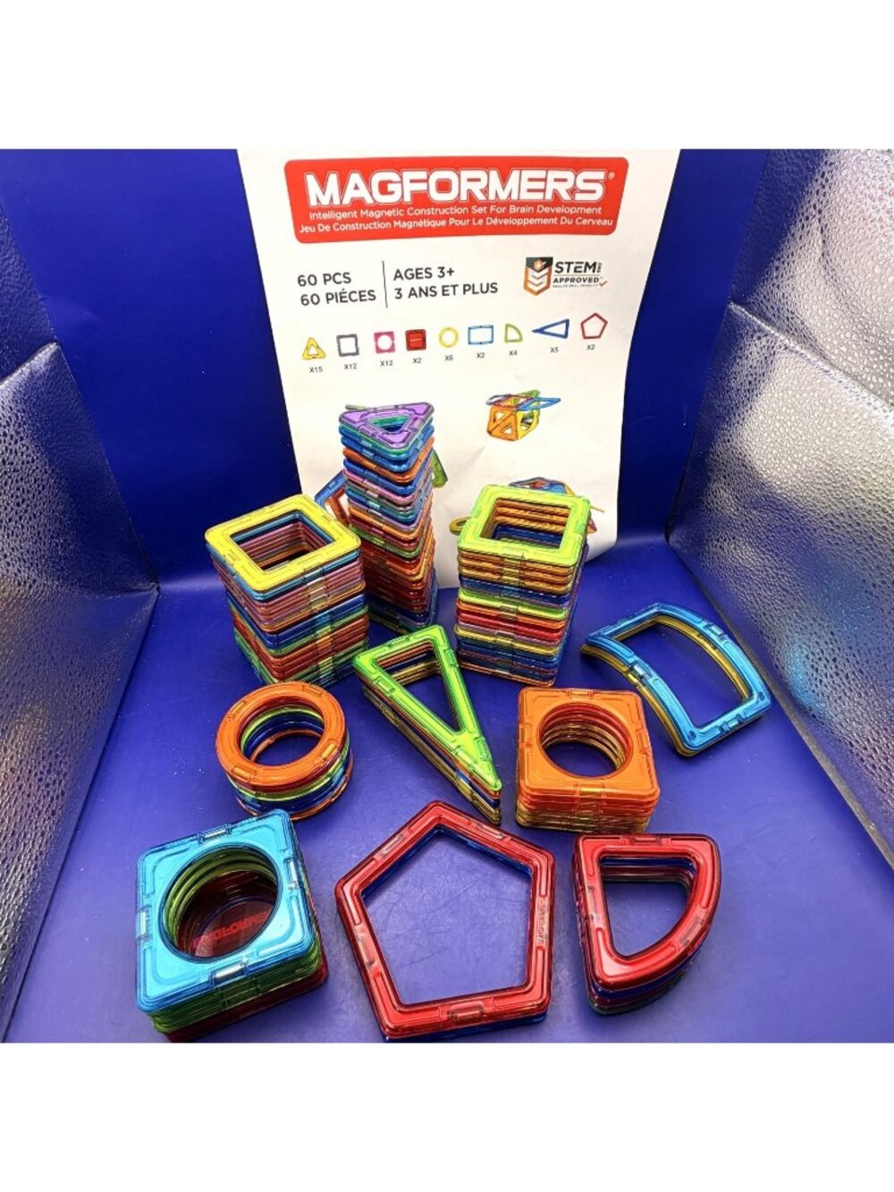 Magformers 60 Pcs Magnetic Building Set STEM Educational Construction Toy Lot